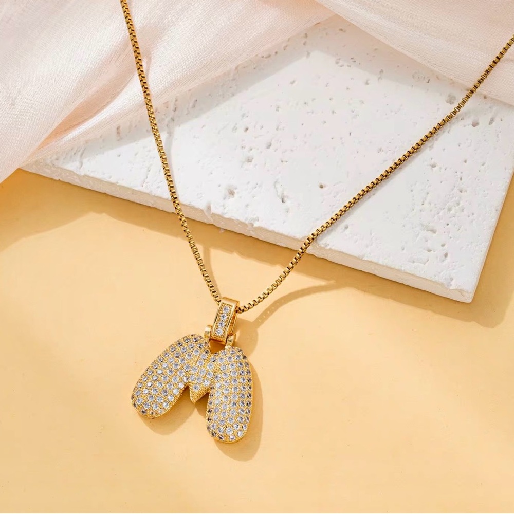 Gold Pavé Initial M Pendant Necklace - Women's Jewelry